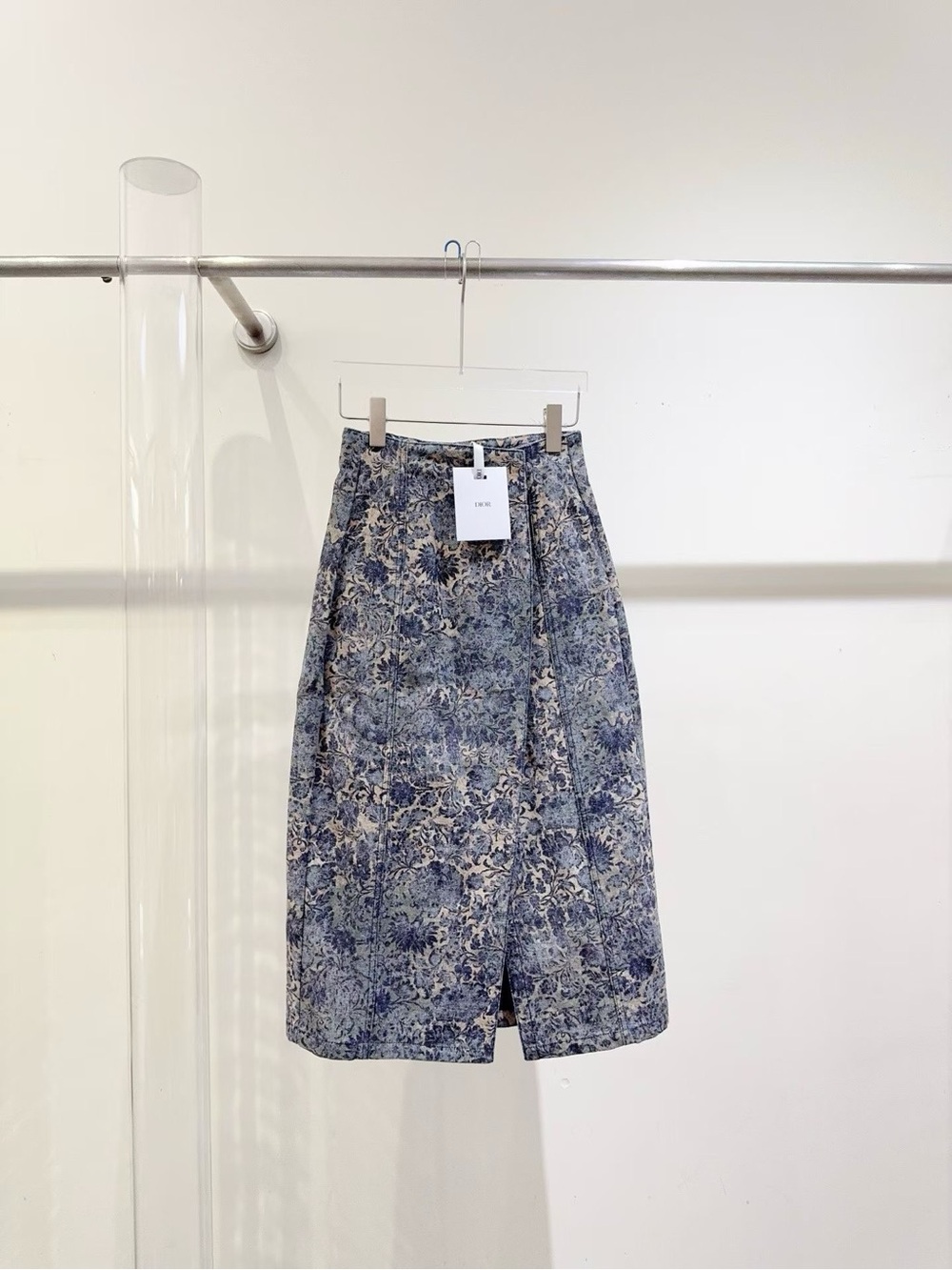 🚩steal Dior Blue Floral-Print Midi Skirt